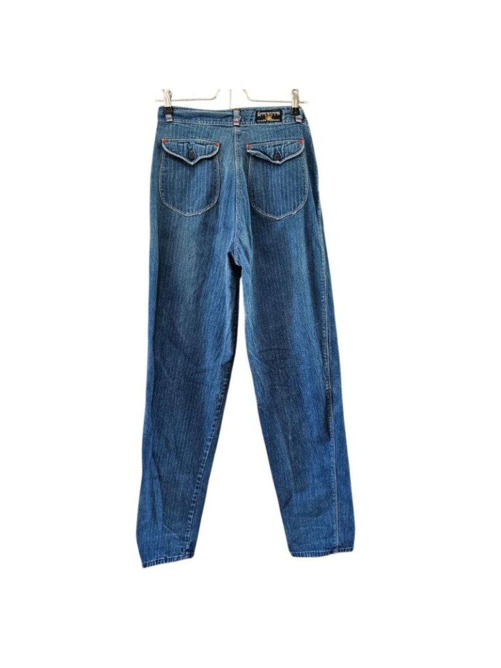 Vintage Rocky Mountain Jeans 26 x 34 Blue Striped High Rise Western Flap Pocket - Picture 3 of 12